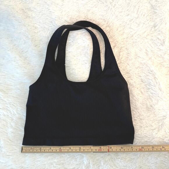 Spiritual Gangster Black Ribbed Sports Bra Crop Tank Crisscross Activewear XS/S - Picture 4 of 5